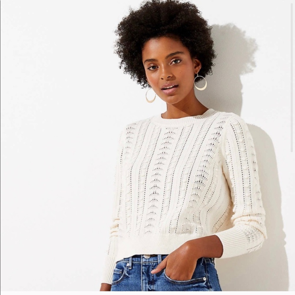 Loft bobble crop sweater in cream white